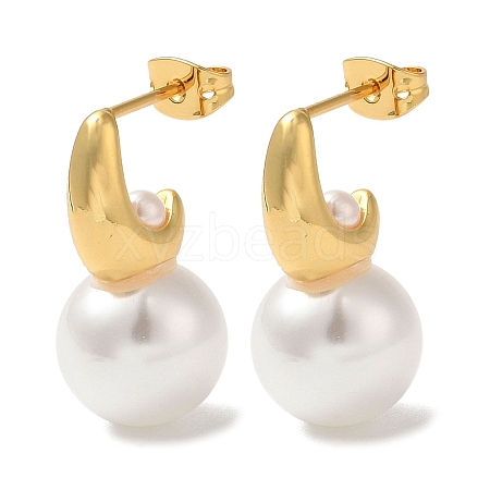 Rack Plating Brass with ABS Plastic Pearl Stud Earrings for Women EJEW-G403-08G-1