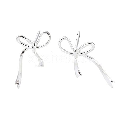 925 Sterling Silver Bowknot Stud Earrings EJEW-P296-05S-1