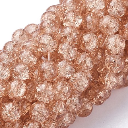 1Strand Light Salmon Transparent Crackle Glass Round Beads Strands X-CCG-Q001-8mm-05-1