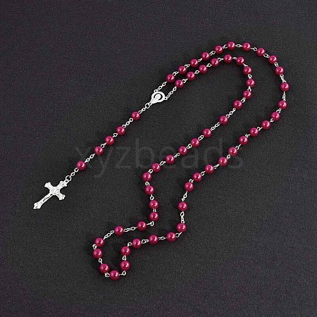 Long Handmade Imitation Pearl Cross Pendant Lariat Necklace Unisex Tassel Sweater Chain Necklaces FZ4072-1-1