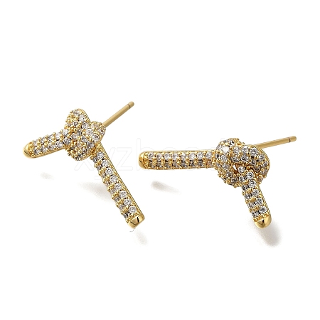 Rack Plating Brass Micro Pave Clear Cubic Zirconia Stud Earrings EJEW-U011-08G-1