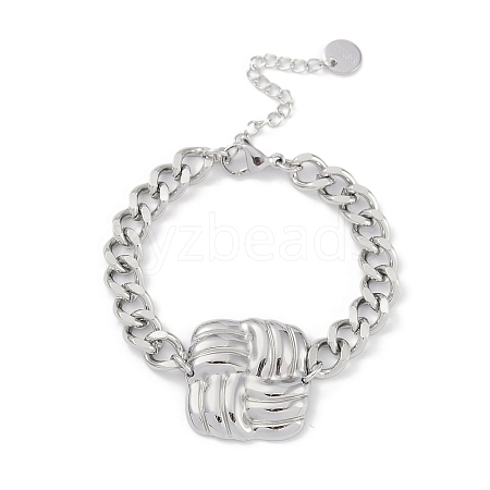 304 Stainless Steel Cuban Link Chain Square Link Bracelets for Women BJEW-C071-06P-1