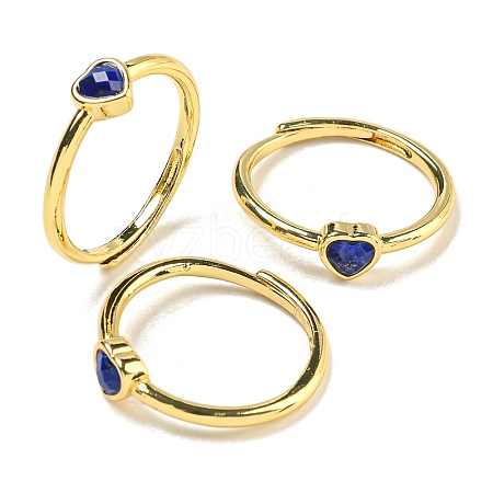 Heart Natural Lapis Lazuli Adjustable Rings RJEW-Q818-02G-03-1