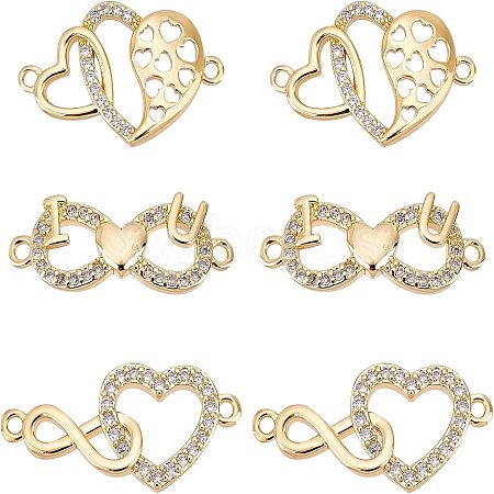 Fingerinspire 6Pcs 3 Style Brass Micro Pave Clear Cubic Zirconia Links Connectors ZIRC-FG0001-02-1