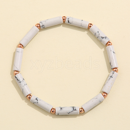 Column Natural Howlite Beads Stretch Bracelets for Women Men TJ6393-1-1