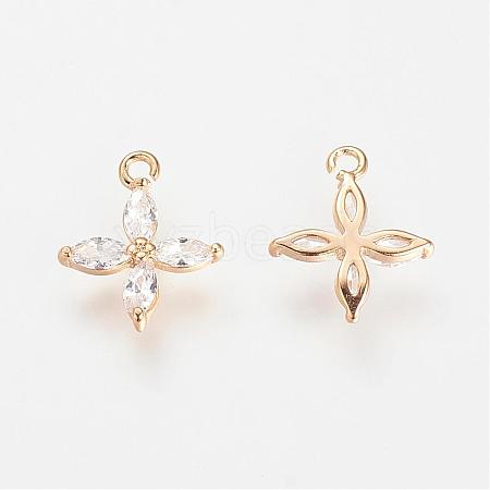 Real 18K Gold Plated Brass Cubic Zirconia Charms KK-R037-157G-1