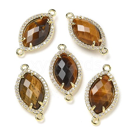 Natural Tiger Eye Faceted Horse Eye Connector Charms G-G181-07G-07-1