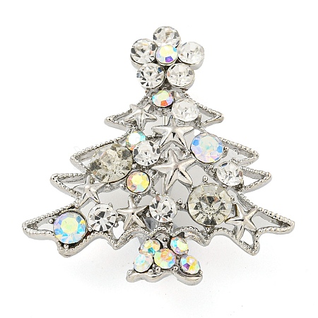 Christmas Tree Theme Zinc Alloy with Rhinestone Brooches JEWB-B018-02AS-04-1