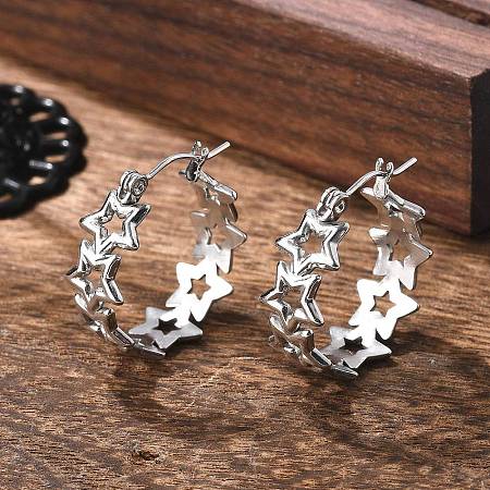 Non-Tarnish Hollow Star 304 Stainless Steel Hoop Earrings for Women STAS-A057-14P-1