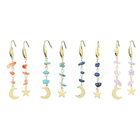 4 Pairs 4 Style Moon & Star 304 Stainless Steel Dangle Earrings EJEW-TA00284-1