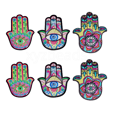 ARRICRAFT 6pcs 3 style Computerized Embroidery Cloth Iron On Sequins Patches PATC-AR0001-01-1