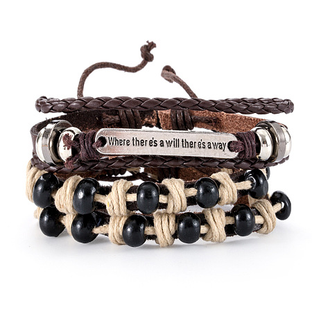 Cowhide & Imitation Leather Cord Knitted Multi-strand Bracelets WG31D03-21-1