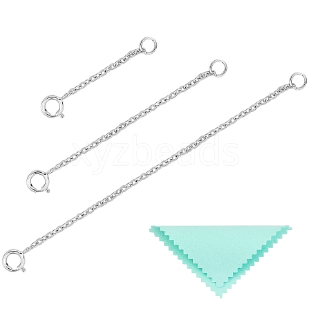 Anti-Tarnish 3Pcs 3 Style Rhodium Plated 925 Sterling Silver Chain Extender FIND-SZ0001-74P-1