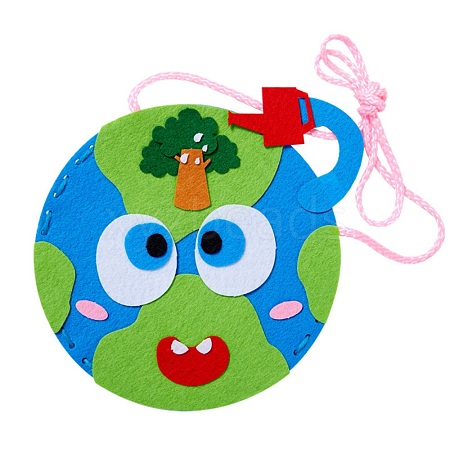 The Earth Day Theme DIY Non Woven Cloth Cartoon Earth-shaped Bag Kits DIY-WH0265-35-1