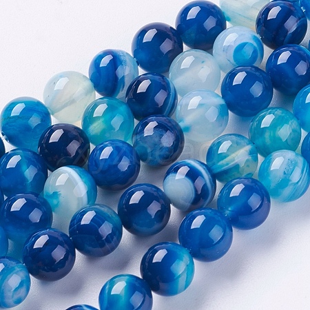 Round Dyed Natural Striped Agate/Banded Agate Beads Strands G-G582-8mm-10-1