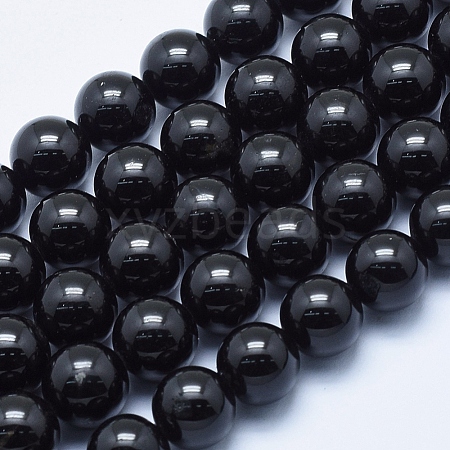 Natural Black Tourmaline Beads Strands G-E444-27-10mm-1