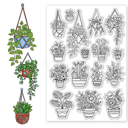 Potted Plant PVC Plastic Clear Stamps DIY-WH0631-0124-1