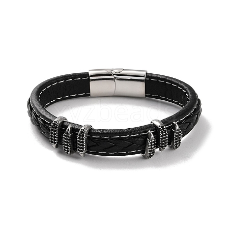 Men's Braided Black PU Leather Cord Bracelets BJEW-K243-34AS-1