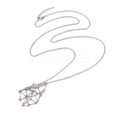 201 Stainless Steel Crystal Stone Cage Pendant Necklaces NJEW-JN04753-1