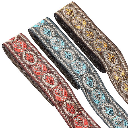   3 Rolls 3 Colors Ethnic Style Embroidery Polyester Ribbons OCOR-PH0001-22-1