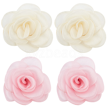 CRASPIRE 4pcs 2 colors Detachable Artificial Rose Organza Shoe Decoration AJEW-CP0001-82-1