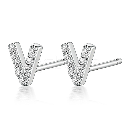 Anti-Tarnish Rhodium Plated 925 Sterling Silver Initial Letter Stud Earrings HI8885-22-1