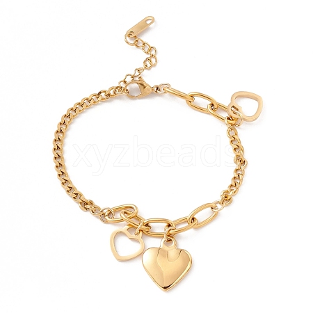 201 Stainless Steel Heart Charm Bracelet for Women STAS-P304-21G-1