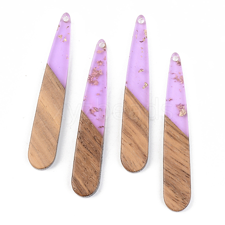 Transparent Resin & Walnut Wood Pendants RESI-S389-039A-B01-1