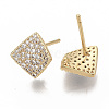 Brass Micro Pave Clear Cubic Zirconia Stud Earring Findings KK-T051-51G-NF-2