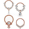 4Pcs 4 Styles 316L Surgical Stainless Steel Clear Cubic Zirconia Nose Rings WG79525-03-2