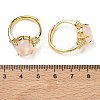 Brass Micro Pave Cubic Zirconia with Natural Rose Quartz Cuff Open Rings RJEW-T035-01G-L-5
