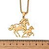 304 Stainless Steel Laser Cut Double Horse Pendant Box Chain Necklaces for Women Men NJEW-E156-03G-5