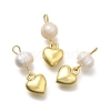 Brass & Natural Pearl Heart Pendants KK-Z093-32G-1