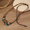 Wood & Alloy & Wax Cord Beaded Necklace & Braided Bead Style Bracelets Sets FS-WG2541A-01-3