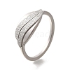 Textured Leaf 304 Stainless Steel Finger Ring for Women RJEW-L126-02B-P-1