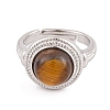 Natural Tiger Eye Round Adjustable Rings RJEW-K271-04P-12-3