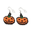 Glass Seed Braided Jack-O-Lantern Dangle Earrings EJEW-B012-08-1