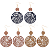 ANATTASOUL 3 Pairs 3 Colors Hollow Flat Round Wood Dangle Stud Earrings with Iron Pins for Women EJEW-AN0003-90-1