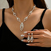 Alloy Rhinestone & Glass Pendant Necklace & Stud Earrings Sets for Women WG12FA5-01-1