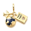 Brass Enamel Airplane & Earth & Passport European Dangle Charms KK-M309-18G-02-1