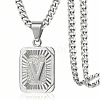 Rectangle with Letter Pattern 304 Stainless Steel Pendant Necklaces FS-WGFC766-43-1