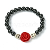 2Pcs 2 Colors Halloween Theme 8.5mm Round Synthetic Black Stone Beaded Stretch Bracelet Sets BJEW-JB10882-2