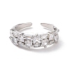 Rectangle Cubic Zirconia Open Cuff Ring RJEW-P035-07G-01-2