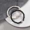 2Pcs 2 Style Natural Lava Rock & White Crazy Agate Beaded Strech Bracelets Set BJEW-JB09345-5