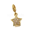 Brass Micro Pave Clear Cubic Zirconia Star European Dangle Charms KK-M313-30G-1