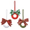 3Pcs 3 Colors Handmade Cotton Christmas Wreath Pendant Decoration HJEW-JM02702-2