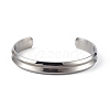 304 Stainless Steel Grooved Open Cuff Bangle for Women BJEW-P294-01P-1
