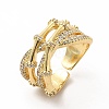 Clear Cubic Zirconia Bamboo Criss Cross Open Cuff Ring KK-A180-45G-3