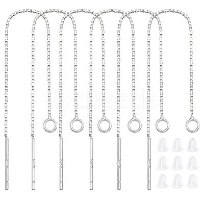 Anti-Tarnish 3 Pairs Rhodium Plated 925 Sterling Silver Stud Earring Findings STER-BBC0006-73B-1