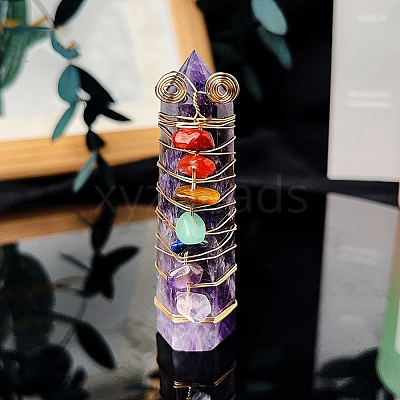 Wire Wrapped Tower Natural Amethyst Healing Stone Wands PW-WG61976-04-1
